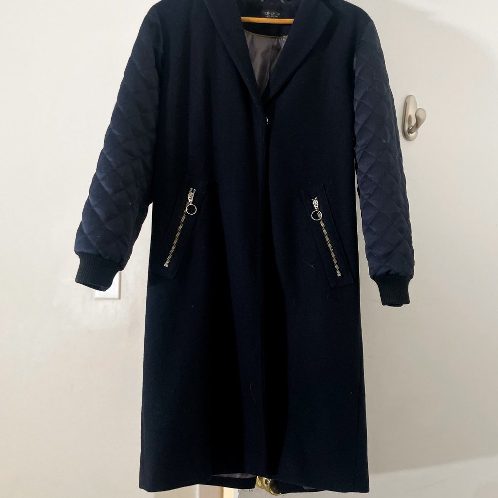 Topshop Aviator Quilted Sleeve Navy Coat View 5
